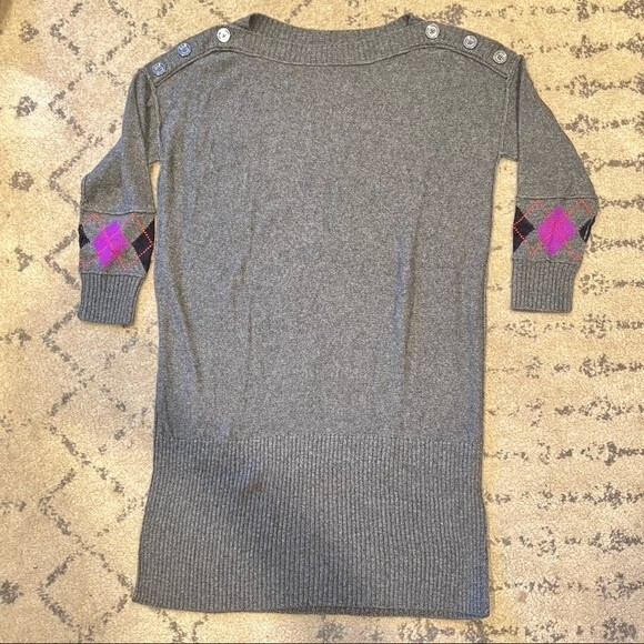 Juicy Couture Charcoal Grey Wool Blend Sweater Dress 3/4 Sleeve Argyle Print - Picture 7 of 11